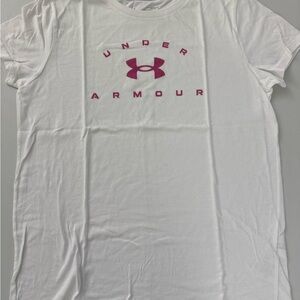 Under Armour White Tee with Pink Logo